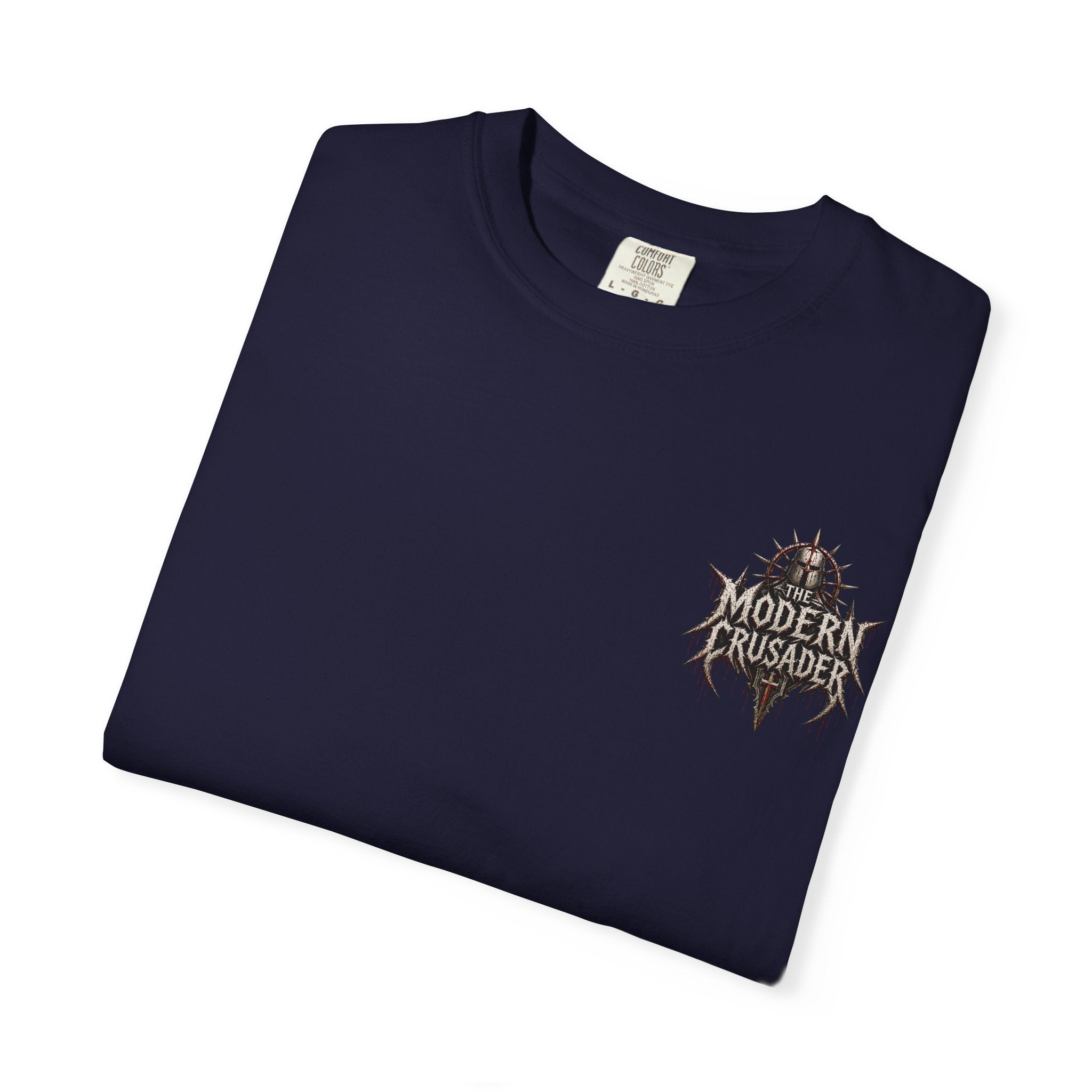 Crusader Arm Graphic T-shirt — 'Modern Crusader' Chest Logo