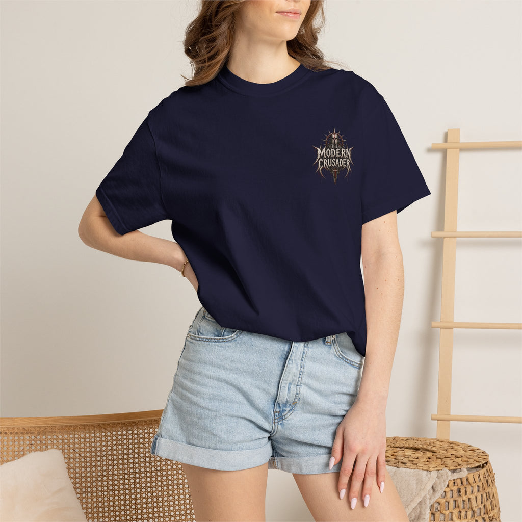 Crusader Arm Graphic T-shirt — 'Modern Crusader' Chest Logo