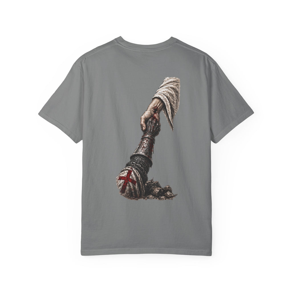 Crusader Arm Graphic T-shirt — 'Modern Crusader' Chest Logo
