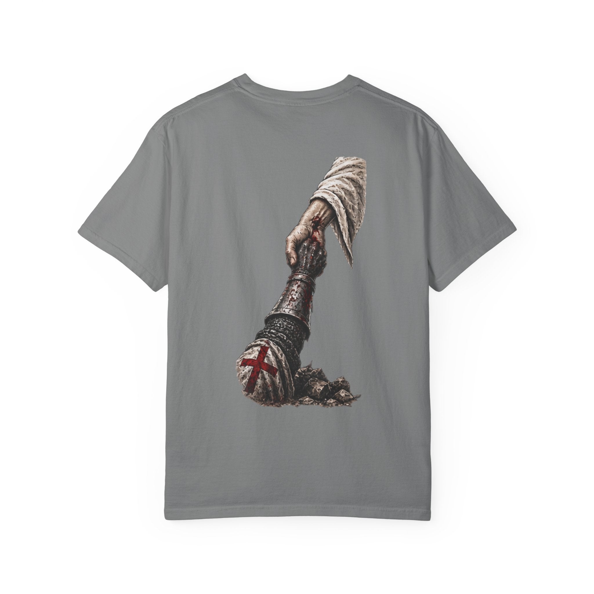 Crusader Arm Graphic T-shirt — 'Modern Crusader' Chest Logo