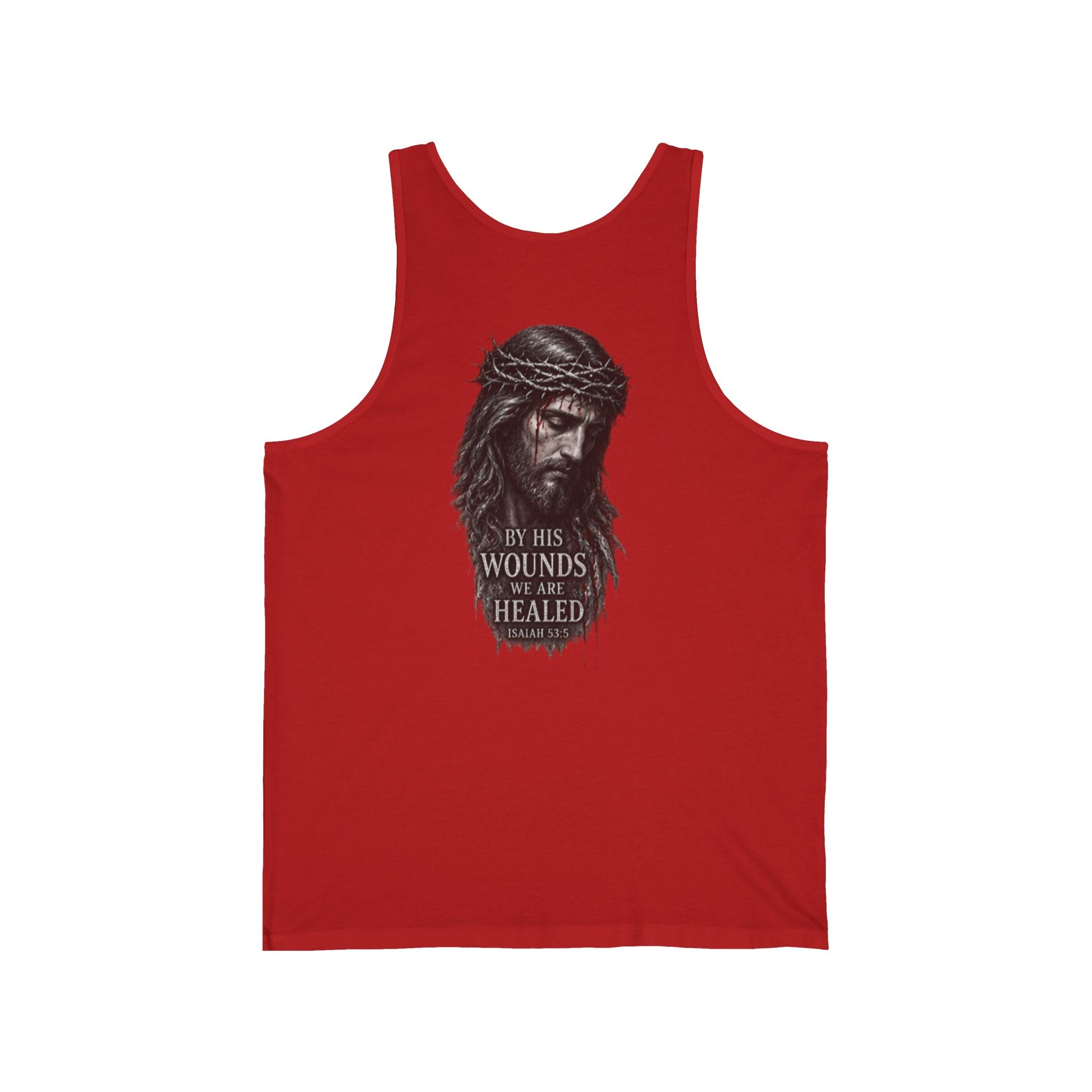 Christian Jesus Tank Top — "By His Wounds We Are Healed" Inspirational Graphic Tank