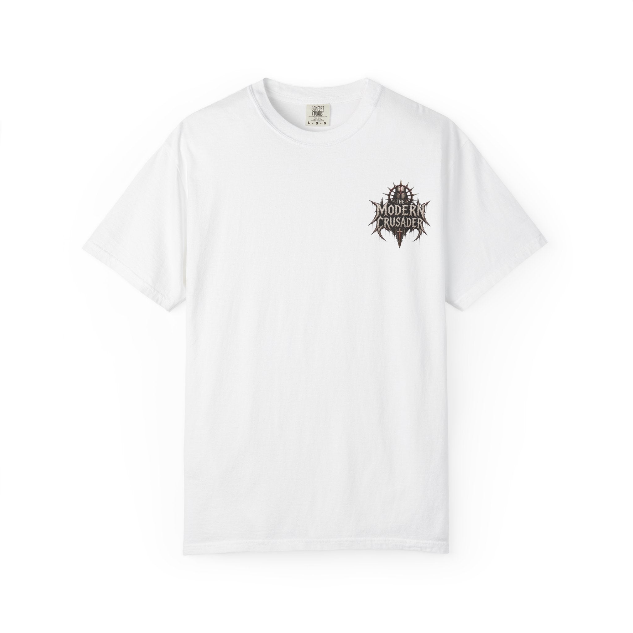Crusader Arm Graphic T-shirt — 'Modern Crusader' Chest Logo