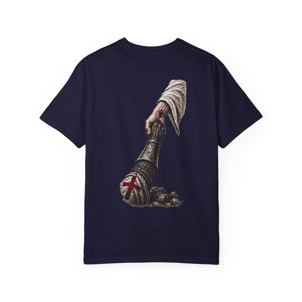 Crusader Arm Graphic T-shirt — 'Modern Crusader' Chest Logo