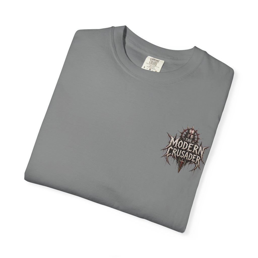Crusader Arm Graphic T-shirt — 'Modern Crusader' Chest Logo