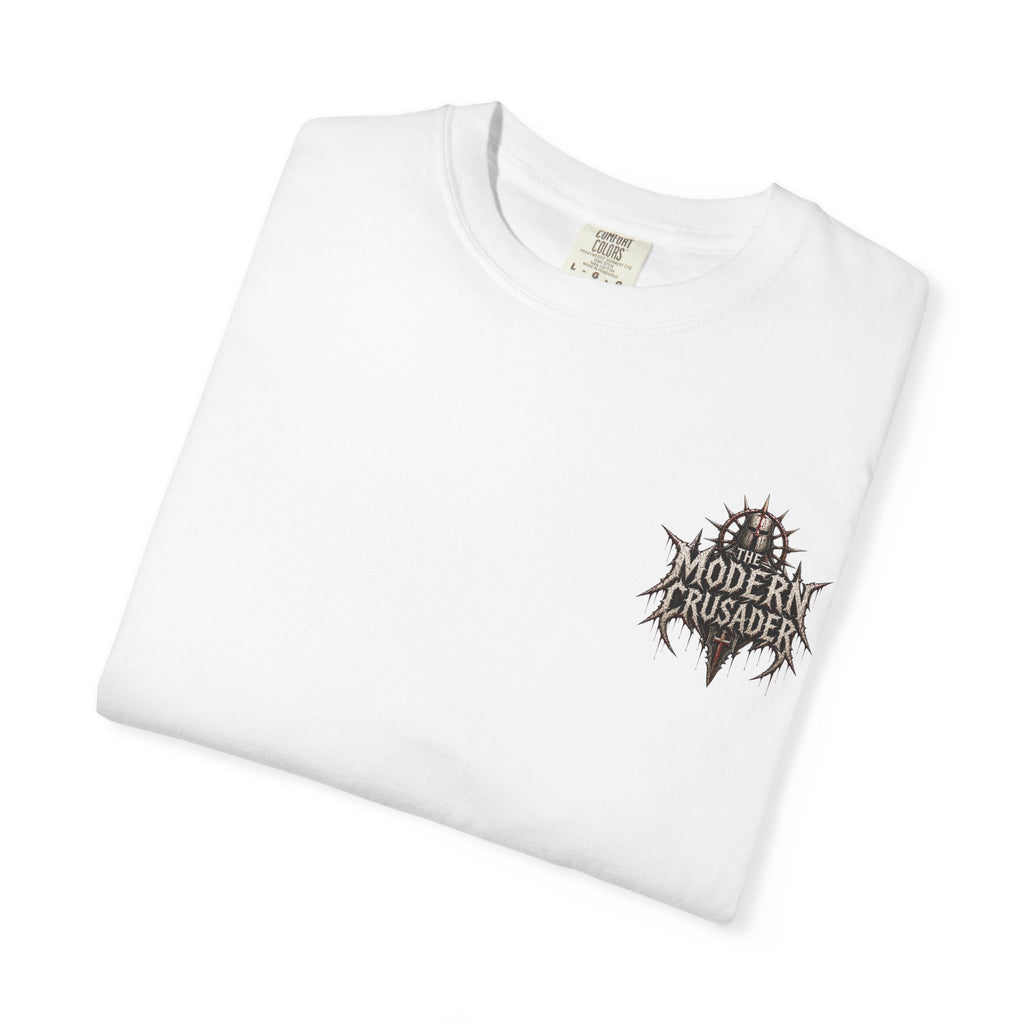 Crusader Arm Graphic T-shirt — 'Modern Crusader' Chest Logo