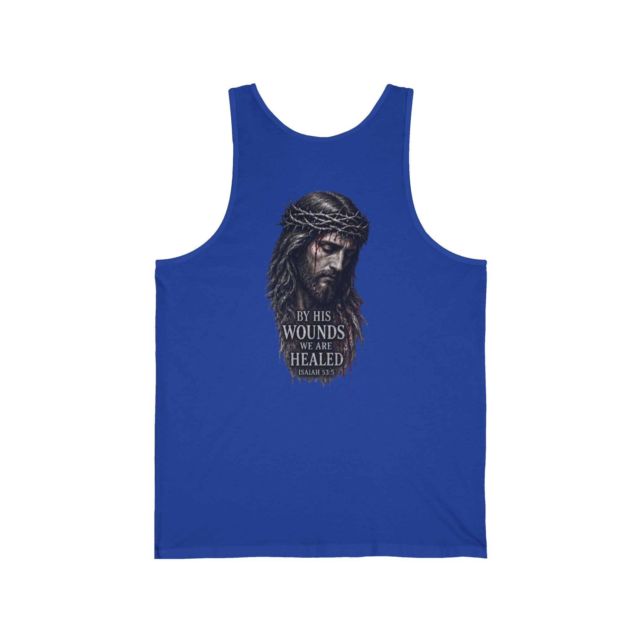 Christian Jesus Tank Top — "By His Wounds We Are Healed" Inspirational Graphic Tank
