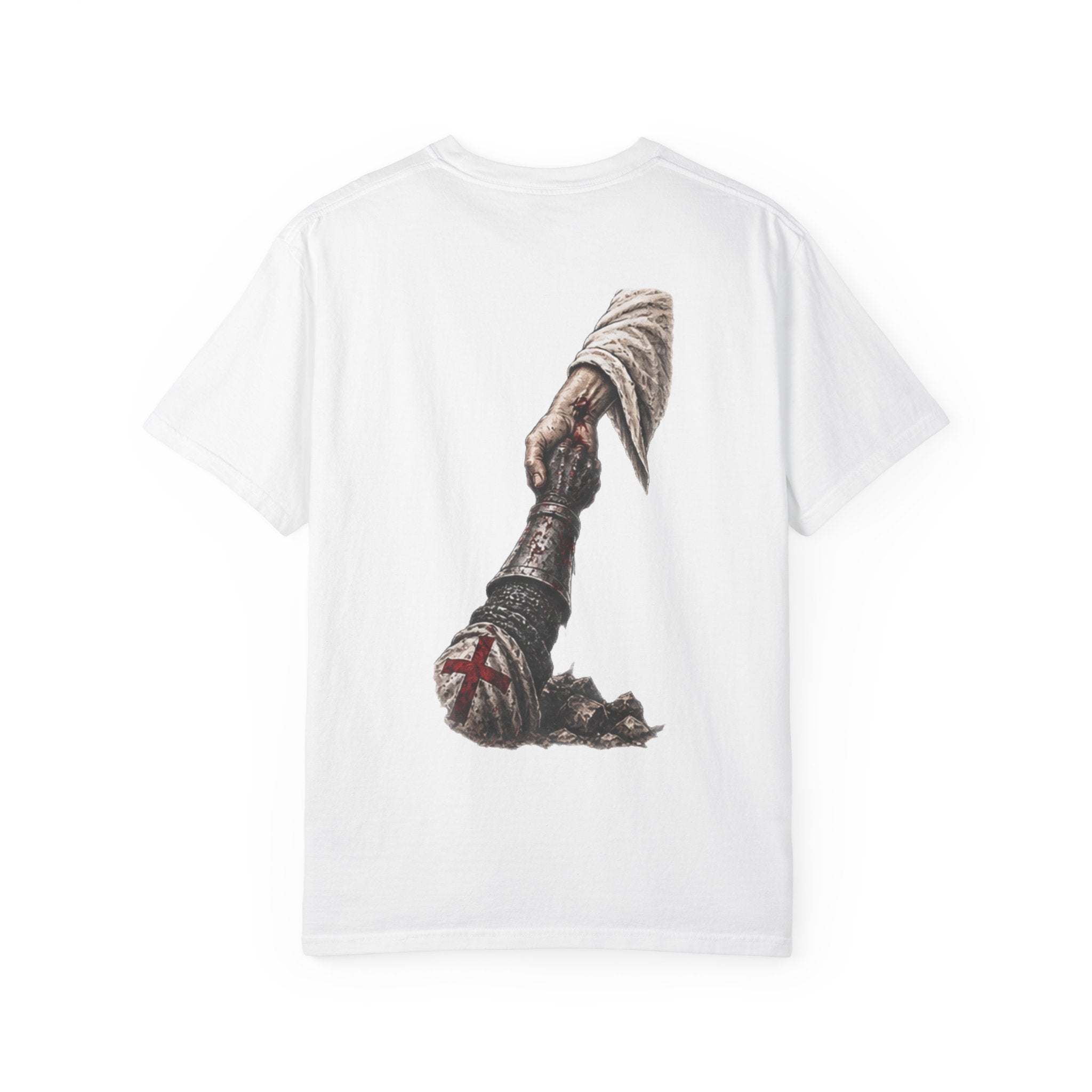 Crusader Arm Graphic T-shirt — 'Modern Crusader' Chest Logo