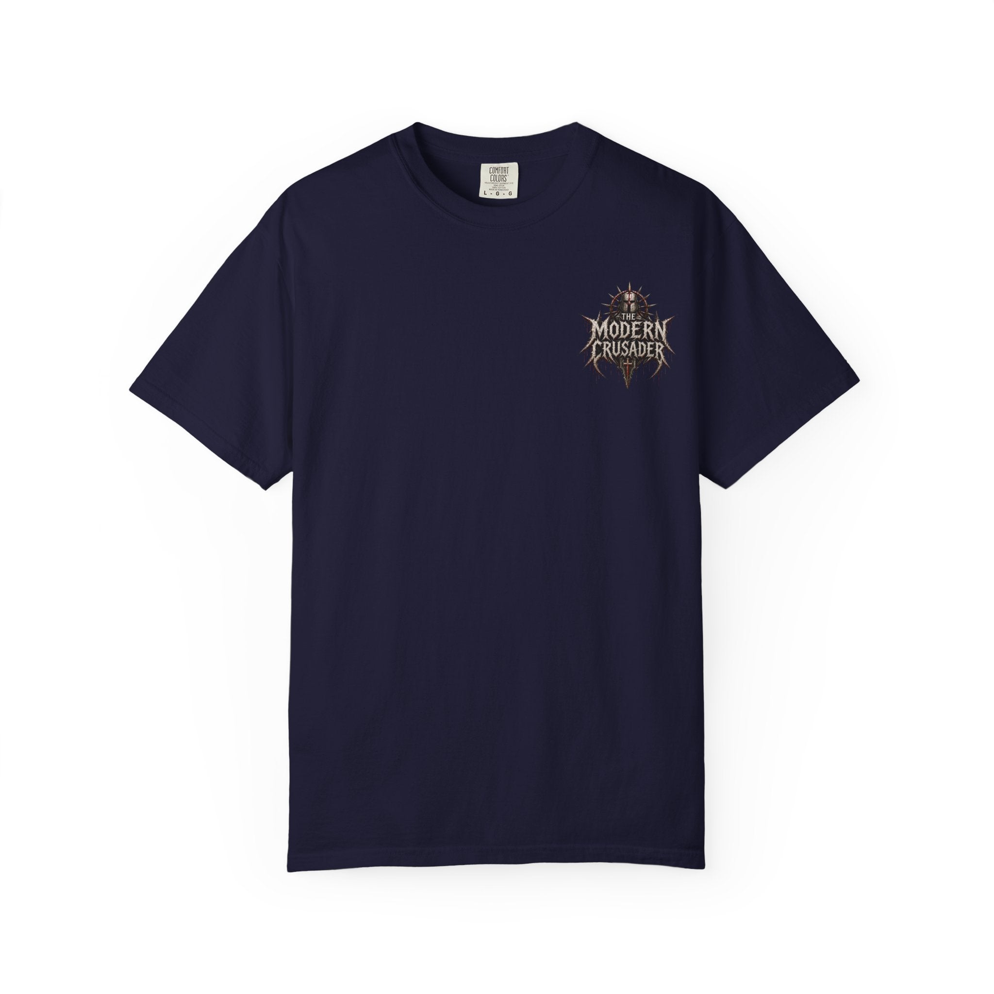 Crusader Arm Graphic T-shirt — 'Modern Crusader' Chest Logo