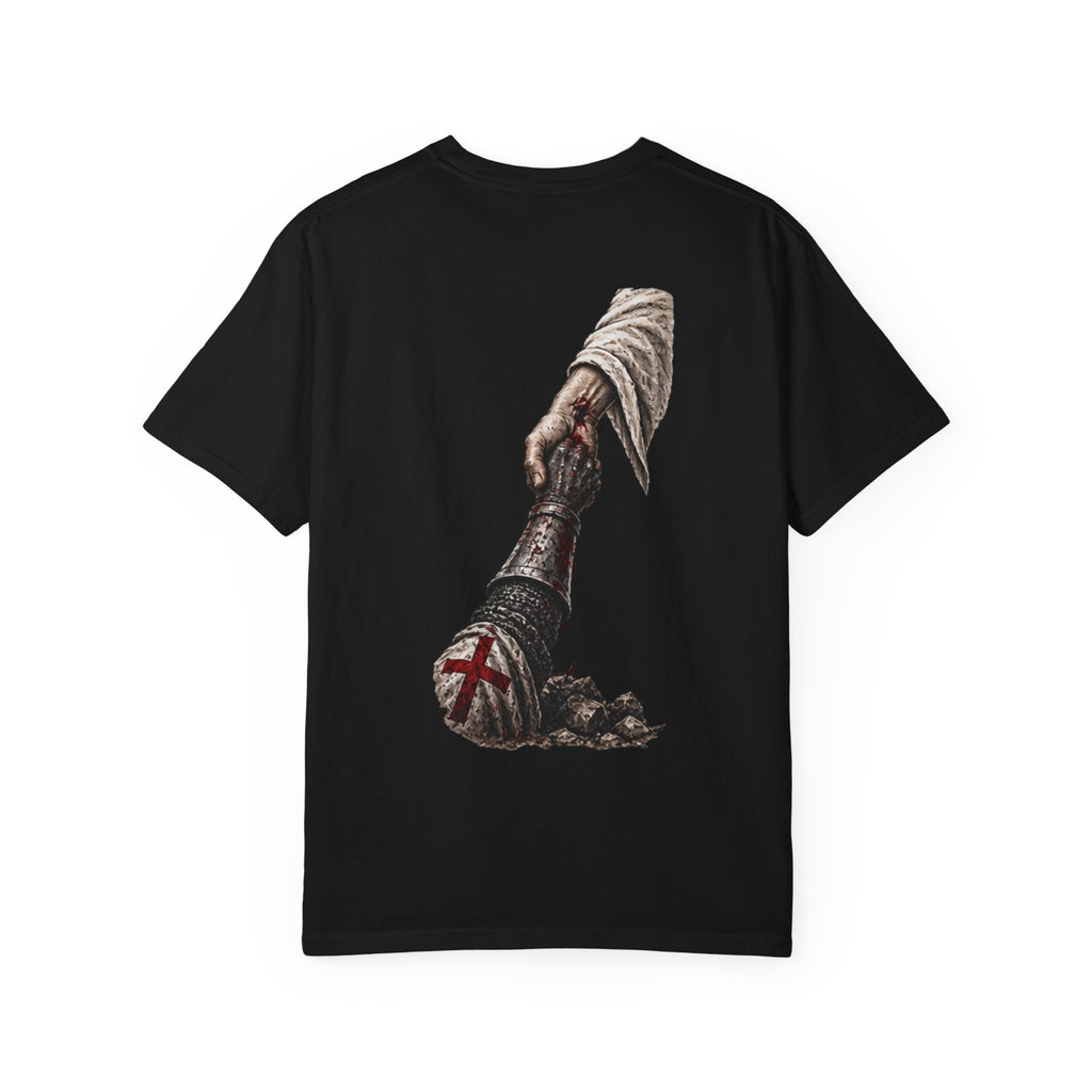 Crusader Arm Graphic T-shirt — 'Modern Crusader' Chest Logo