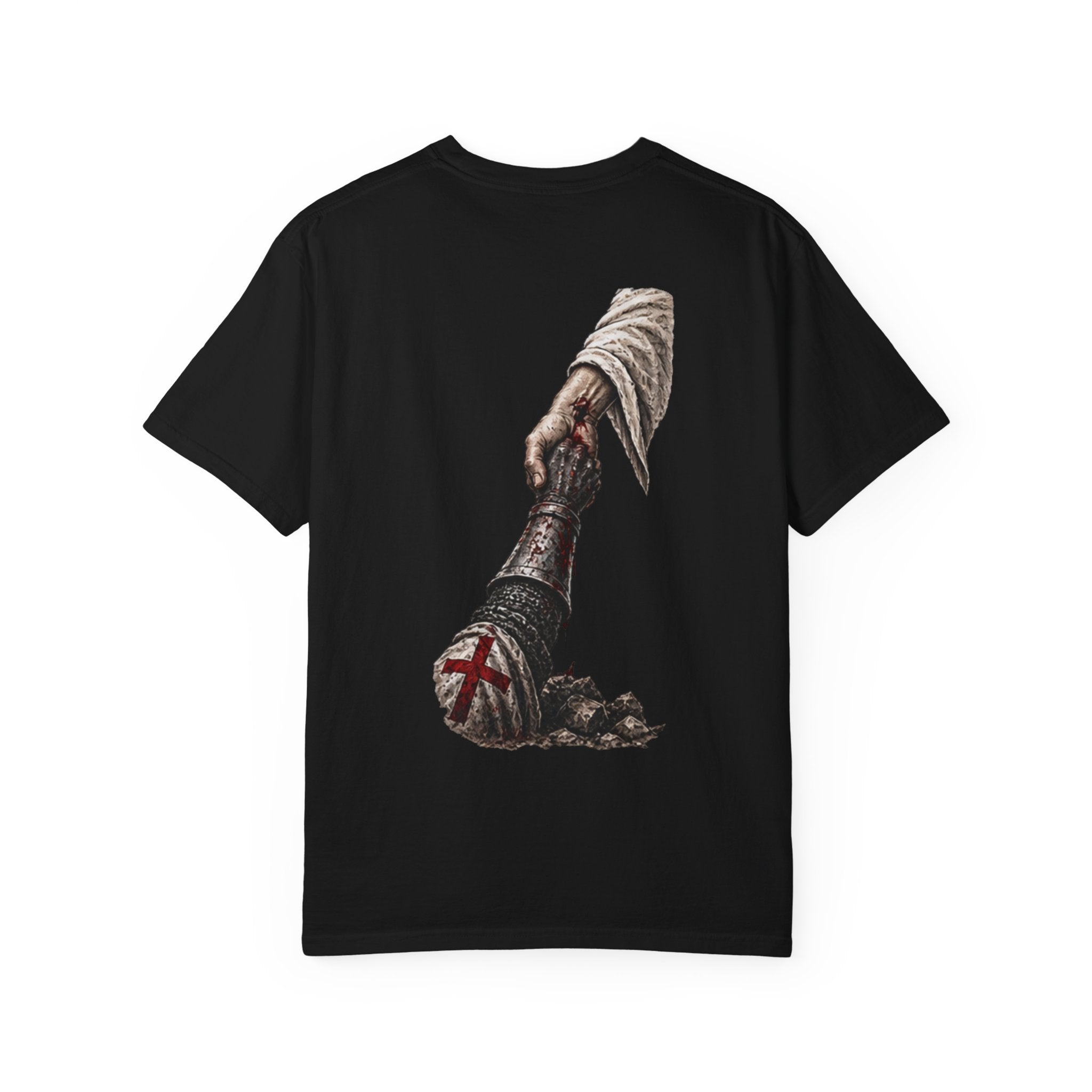Crusader Arm Graphic T-shirt — 'Modern Crusader' Chest Logo
