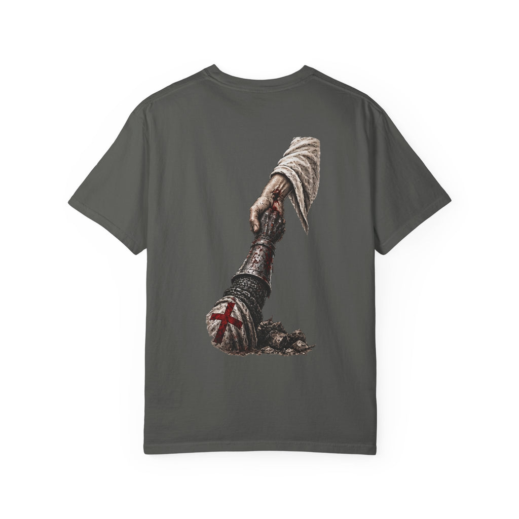 Crusader Arm Graphic T-shirt — 'Modern Crusader' Chest Logo