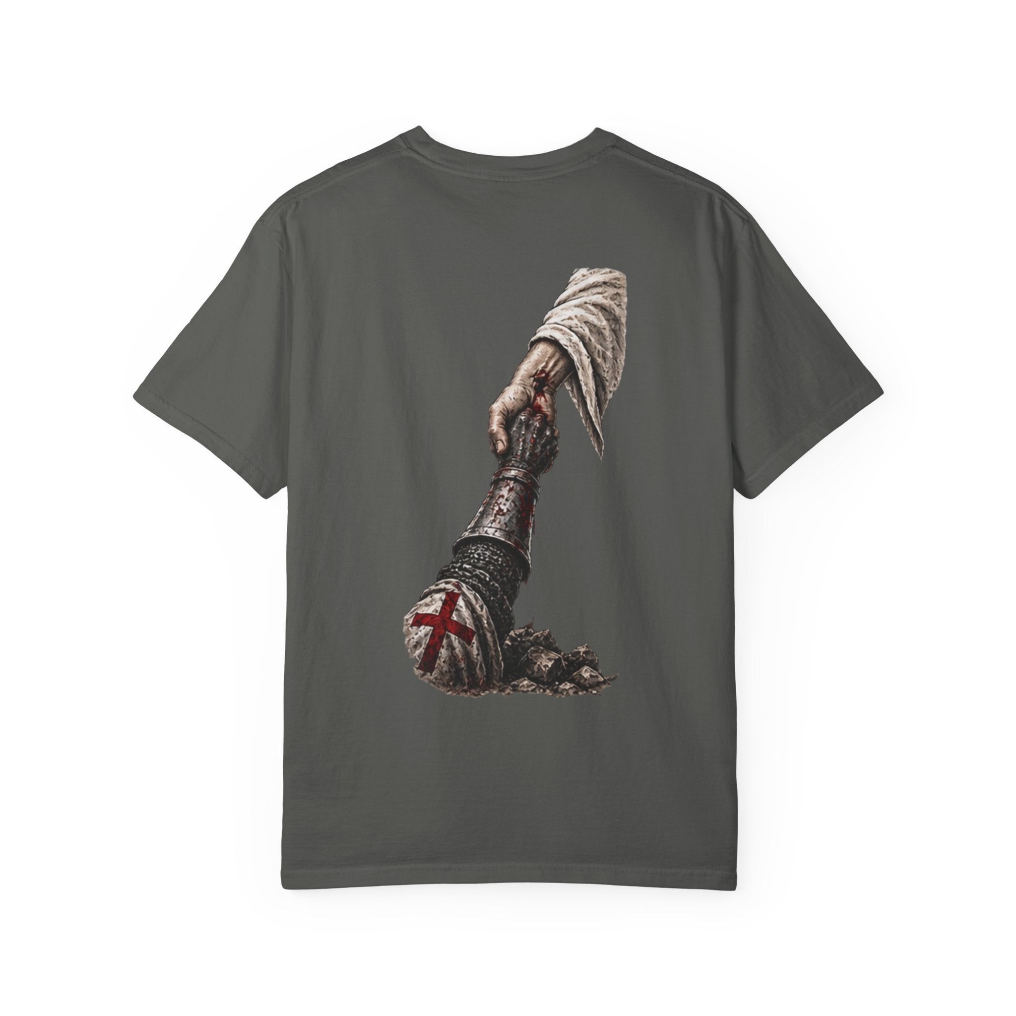 Crusader Arm Graphic T-shirt — 'Modern Crusader' Chest Logo